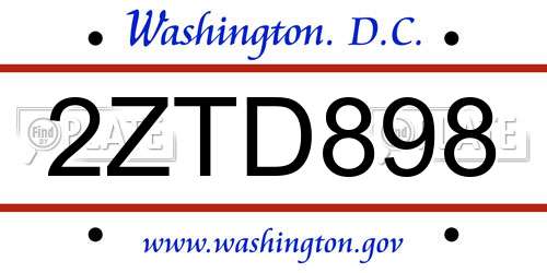 2ZTD898 District Of Columbia License Plate