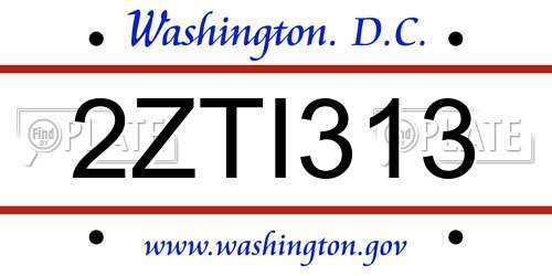 2ZTI313 District Of Columbia License Plate