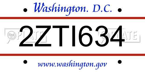 2ZTI634 District Of Columbia License Plate