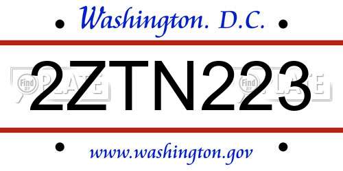 2ZTN223 District Of Columbia License Plate