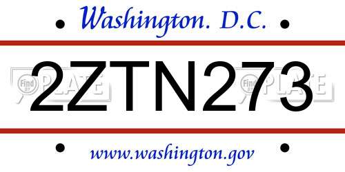 2ZTN273 District Of Columbia License Plate