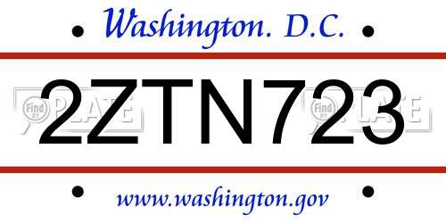2ZTN723 District Of Columbia License Plate