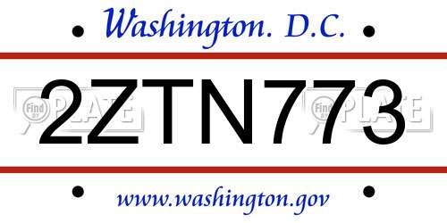 2ZTN773 District Of Columbia License Plate