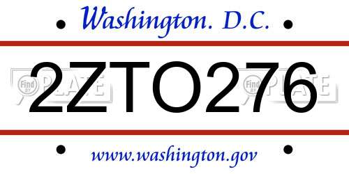 2ZTO276 District Of Columbia License Plate