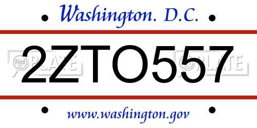 2ZTO557 District Of Columbia License Plate