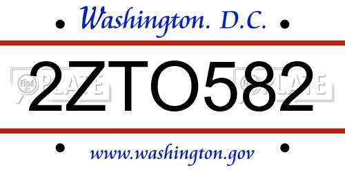 2ZTO582 District Of Columbia License Plate