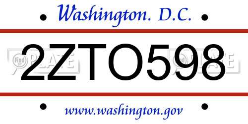 2ZTO598 District Of Columbia License Plate