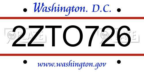 2ZTO726 District Of Columbia License Plate