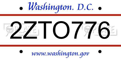 2ZTO776 District Of Columbia License Plate