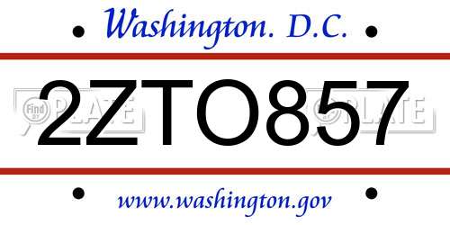 2ZTO857 District Of Columbia License Plate