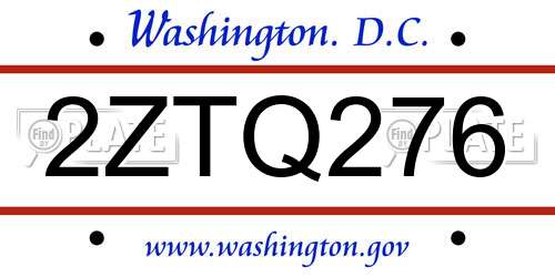 2ZTQ276 District Of Columbia License Plate