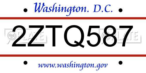 2ZTQ587 District Of Columbia License Plate