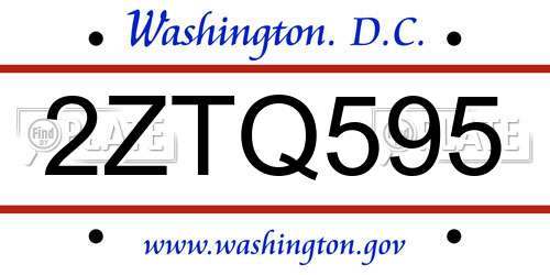 2ZTQ595 District Of Columbia License Plate