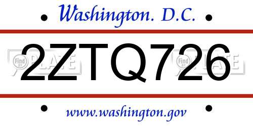 2ZTQ726 District Of Columbia License Plate