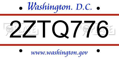2ZTQ776 District Of Columbia License Plate