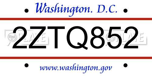 2ZTQ852 District Of Columbia License Plate