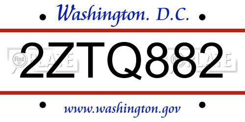 2ZTQ882 District Of Columbia License Plate