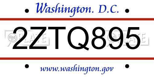 2ZTQ895 District Of Columbia License Plate