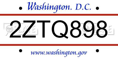 2ZTQ898 District Of Columbia License Plate