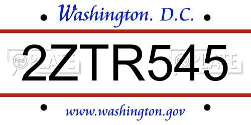 2ZTR545 District Of Columbia License Plate