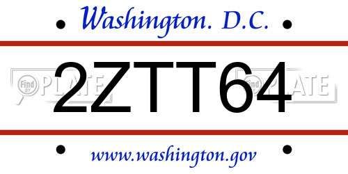 2ZTT64 District Of Columbia License Plate