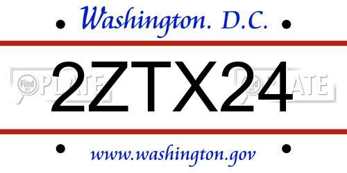 2ZTX24 District Of Columbia License Plate