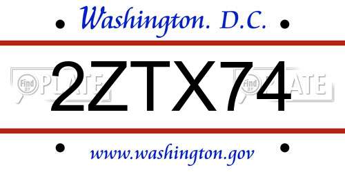 2ZTX74 District Of Columbia License Plate