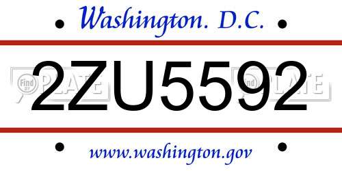 2ZU5592 District Of Columbia License Plate