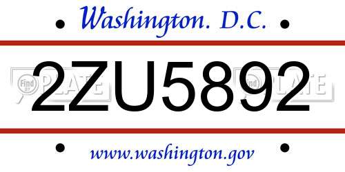 2ZU5892 District Of Columbia License Plate