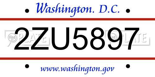2ZU5897 District Of Columbia License Plate