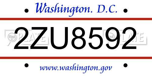 2ZU8592 District Of Columbia License Plate