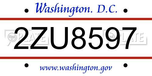 2ZU8597 District Of Columbia License Plate