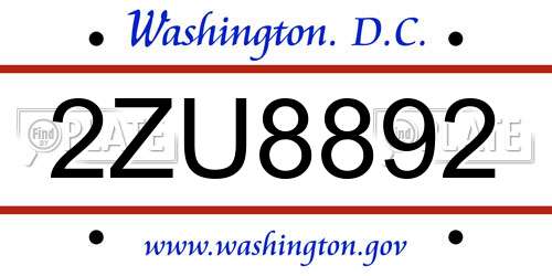 2ZU8892 District Of Columbia License Plate