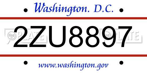 2ZU8897 District Of Columbia License Plate
