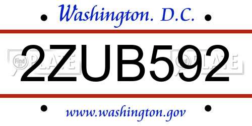 2ZUB592 District Of Columbia License Plate