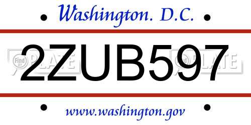 2ZUB597 District Of Columbia License Plate