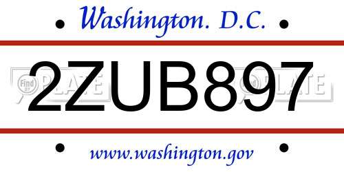 2ZUB897 District Of Columbia License Plate