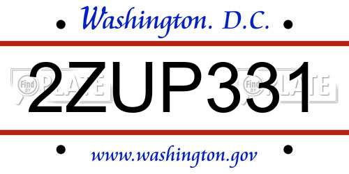2ZUP331 District Of Columbia License Plate