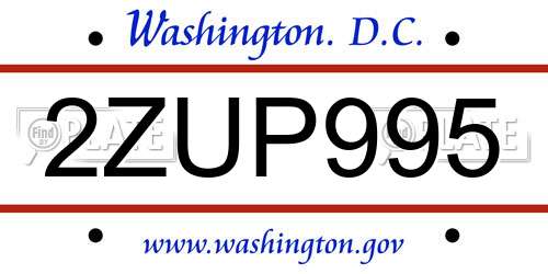 2ZUP995 District Of Columbia License Plate