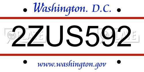 2ZUS592 District Of Columbia License Plate