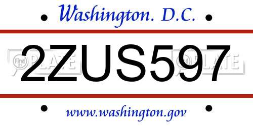 2ZUS597 District Of Columbia License Plate