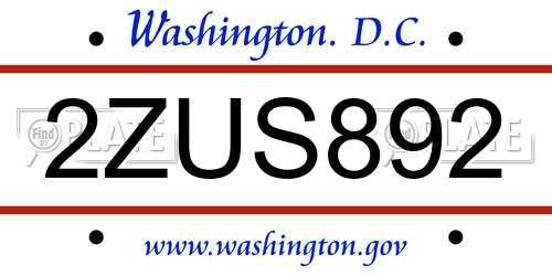 2ZUS892 District Of Columbia License Plate