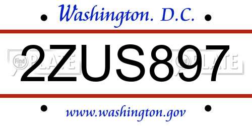 2ZUS897 District Of Columbia License Plate