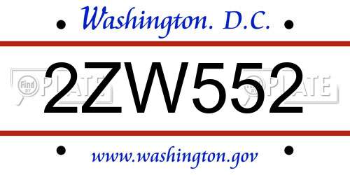 2ZW552 District Of Columbia License Plate