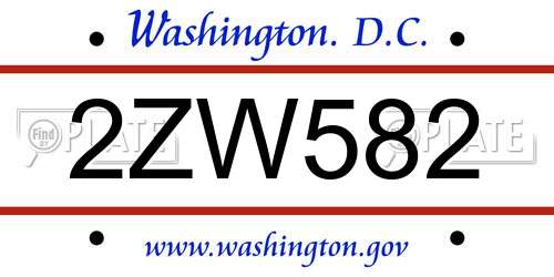 2ZW582 District Of Columbia License Plate