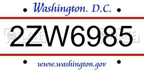 2ZW6985 District Of Columbia License Plate