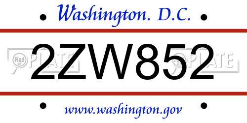 2ZW852 District Of Columbia License Plate