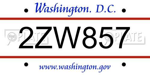2ZW857 District Of Columbia License Plate