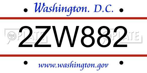 2ZW882 District Of Columbia License Plate