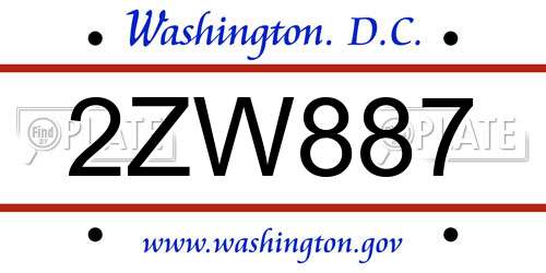 2ZW887 District Of Columbia License Plate